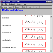 Este tópico de ajuda mostra vários recurso do RichView: subescritos, superescritos, e bordas de parágrafos