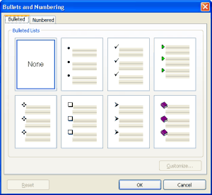 Diálogo de numeração e marcadores