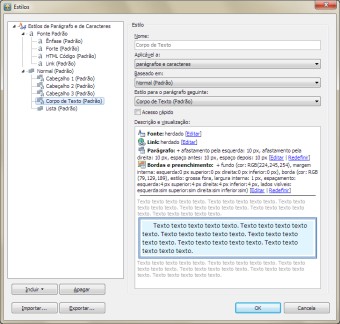 Diálogo de gerenciamento de estilo