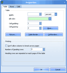 Diálogo de propriedades de tabela com ThemeEngine